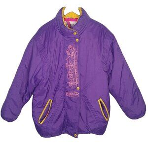 Gitano Women L XL Coat Insulated Winter Purple Yellow Pink Retro Vintage 80s 90s